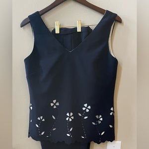 2 Piece Outfit Top & Pants Set Navy Flower Detail Size 8P